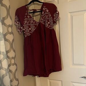 Embroidered Burgundy Women's Top